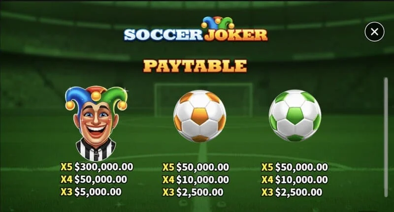 Soccer Joker - tabella dei pagamenti, prima pagina